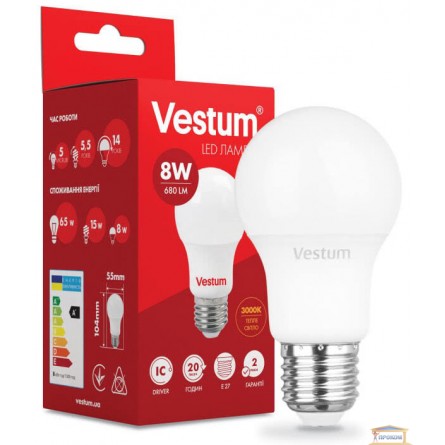 Изображение Лампа led Vestum A55 8w 3000K E27 1-VS-1108 купить в procom.ua - изображение 1