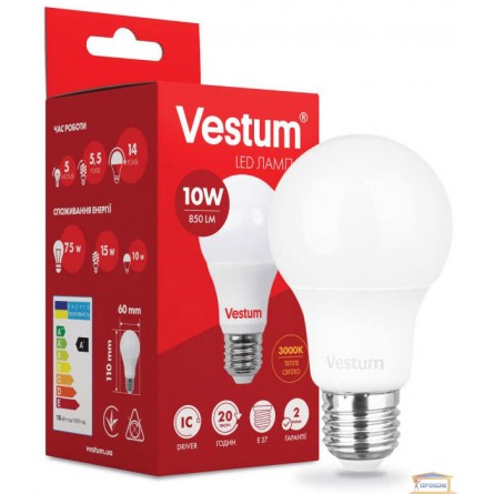 Изображение Лампа led Vestum A60 10w 3000K E27 1-VS-1106 купить в procom.ua - изображение 1