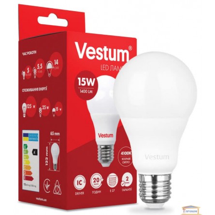 Зображення Лампа led Vestum A65 15w 4100K E27 1-VS-1101 купити в procom.ua - зображення 1