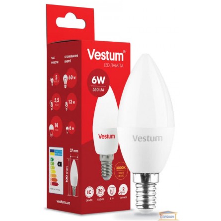 Зображення Лампа led Vestum C37 6w 3000K E14 1-VS-1304 купити в procom.ua - зображення 1
