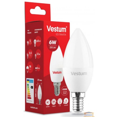 Изображение Лампа led Vestum C37 6w 4100K E14 1-VS-1303 купить в procom.ua - изображение 1