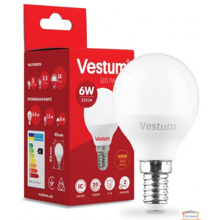 Изображение Лампа led Vestum G45 6w 3000K E14 1-VS-1204 купить в procom.ua - изображение 1
