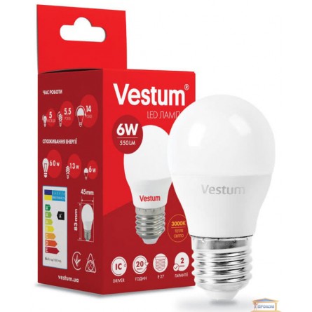 Изображение Лампа led Vestum G45 6w 3000K E27 1-VS-1202 купить в procom.ua - изображение 1