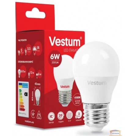 Зображення Лампа led Vestum G45 6w 4100K E27 1-VS-1201 купити в procom.ua - зображення 1