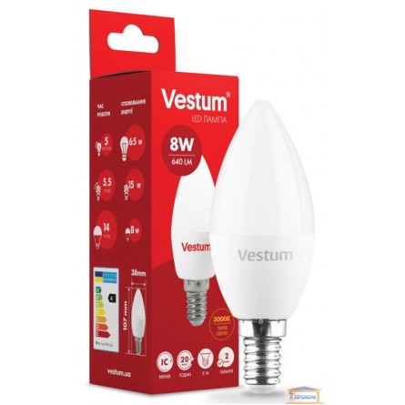 Зображення Лампа led Vestum C37 8w 3000K E14 1-VS-1312 купити в procom.ua - зображення 1