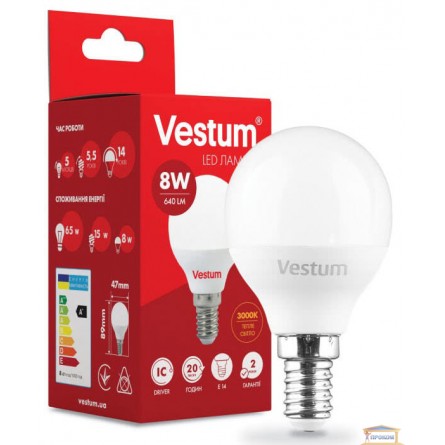 Изображение Лампа led Vestum G45 8w 3000K E14 1-VS-1212 купить в procom.ua - изображение 1
