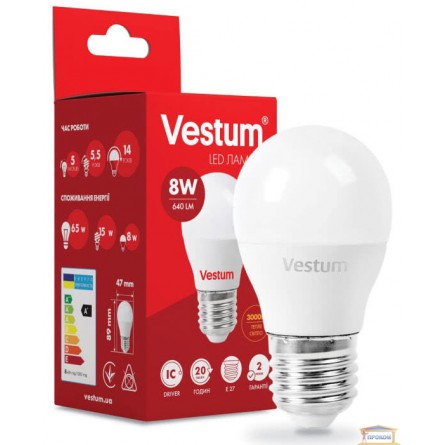 Изображение Лампа led Vestum G45 8w 3000K E27 1-VS-1210 купить в procom.ua - изображение 1
