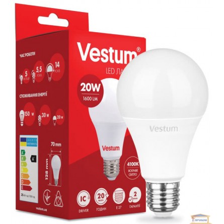 Зображення Лампа led Vestum A70 20w 4100K E27 1-VS-1109 купити в procom.ua - зображення 1