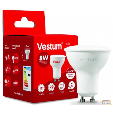 Изображение Лампа led Vestum MR16 8w 4100K GU10 1-VS-1508 купить в procom.ua - изображение 1