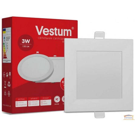 Изображение Светильник светодиодный Vestum 3w бел.квад 4000к 1-VS-5201 купить в procom.ua - изображение 1
