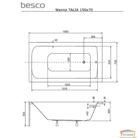 Зображення Ванна акрилова TALIA 1,5*0.7 Besco+ніжки купити в procom.ua - зображення 2