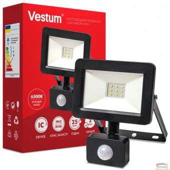 Изображение Прожектор LED Vestum 10W 100Лм 6500К с датч. движ 1-VS-3009 купить в procom.ua