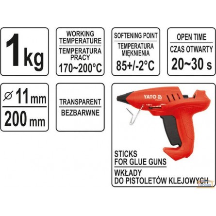 Изображение Стержень для клеевого пистолета прозр 11,2*200 мм YT-82430 купить в procom.ua - изображение 3
