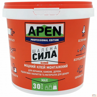 Зображення Клей монтажний Apen Шалена сила білий акрил 12кг купити в procom.ua