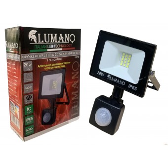 Изображение Прожектор LED SMD 20W220V IP65 6000K 18799 чорный купить в procom.ua